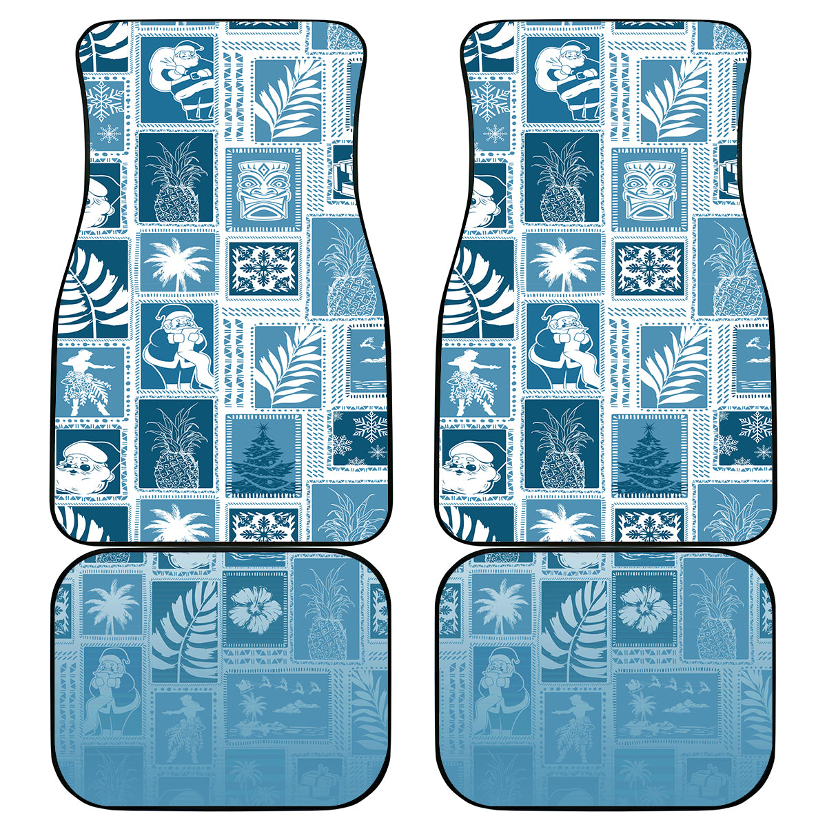 Hawaii Christmas Retro Patchwork Car Mats Aquamarine LT7 Aquamarine - Polynesian Pride