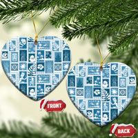 Hawaii Christmas Ceramic Ornament Retro Patchwork - Aquamarine LT7 Heart Aquamarine - Polynesian Pride
