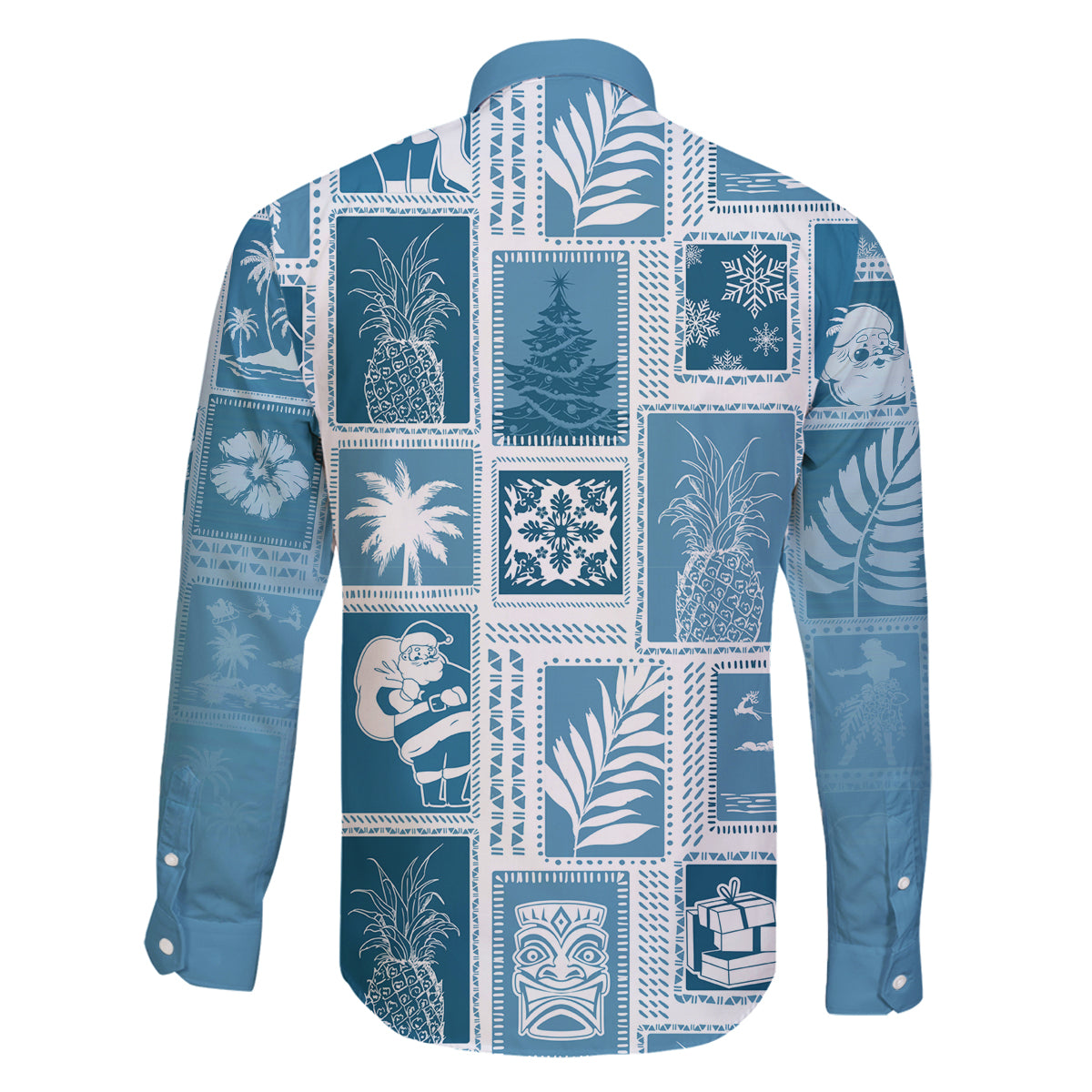 Hawaii Christmas Retro Patchwork Family Matching Tank Maxi Dress and Hawaiian Shirt Aquamarine LT7 - Polynesian Pride
