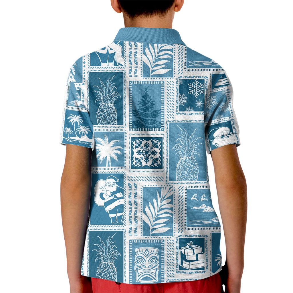 Hawaii Christmas Retro Patchwork Kid Polo Shirt Aquamarine LT7 - Polynesian Pride