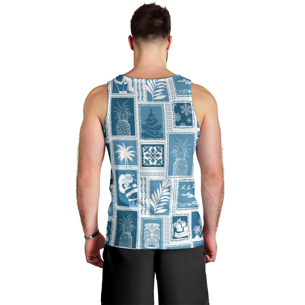 Hawaii Christmas Retro Patchwork Men Tank Top Aquamarine LT7 - Polynesian Pride