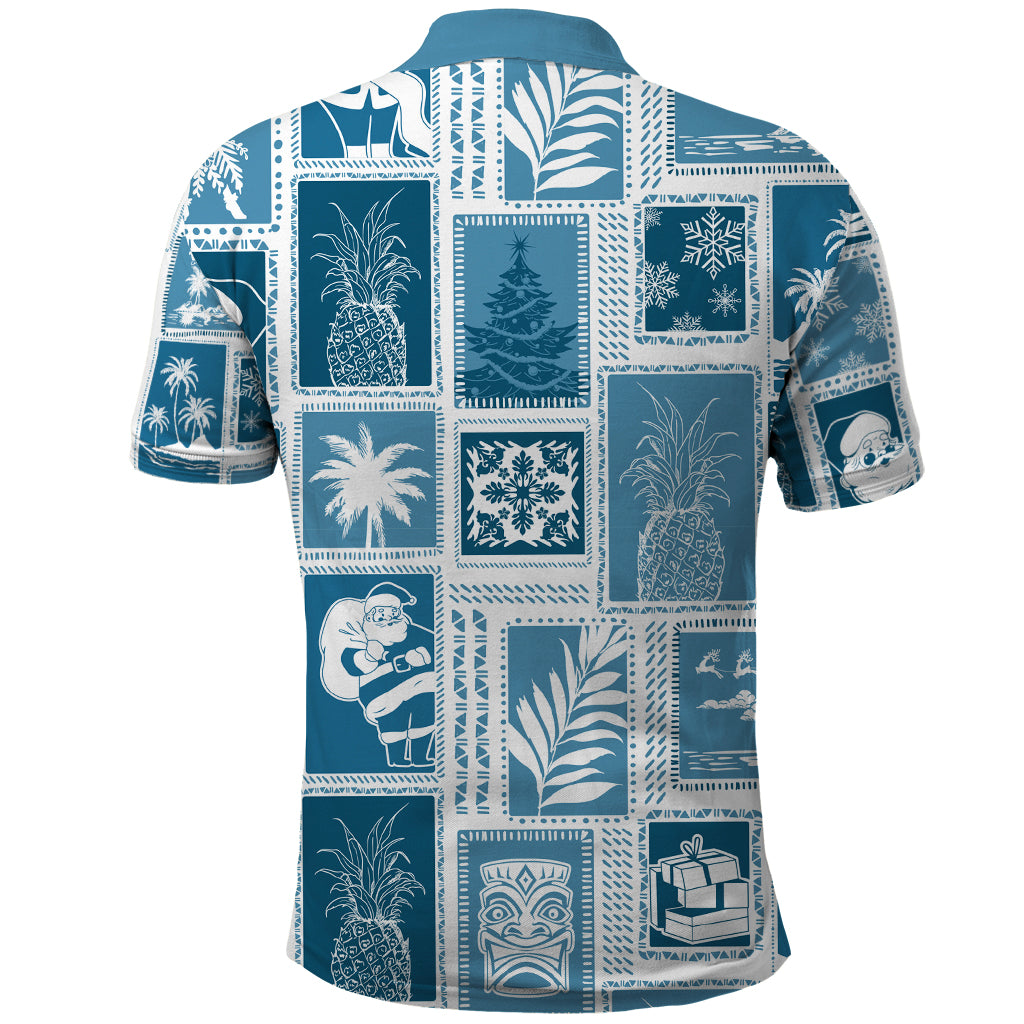 Hawaii Christmas Retro Patchwork Polo Shirt Aquamarine LT7 - Polynesian Pride