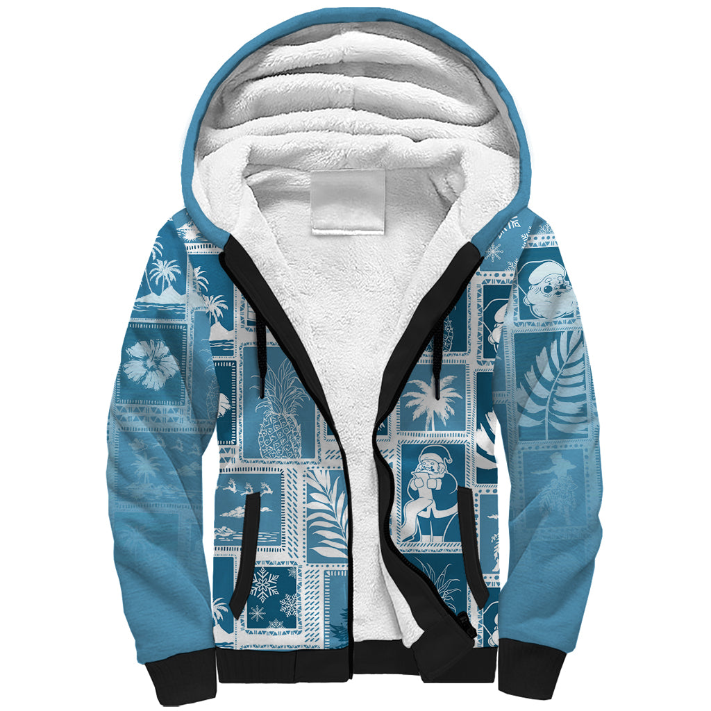 Hawaii Christmas Retro Patchwork Sherpa Hoodie Aquamarine LT7 Unisex Aquamarine - Polynesian Pride