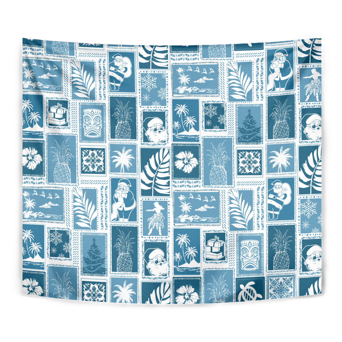 Hawaii Christmas Retro Patchwork Tapestry Aquamarine LT7 - Polynesian Pride
