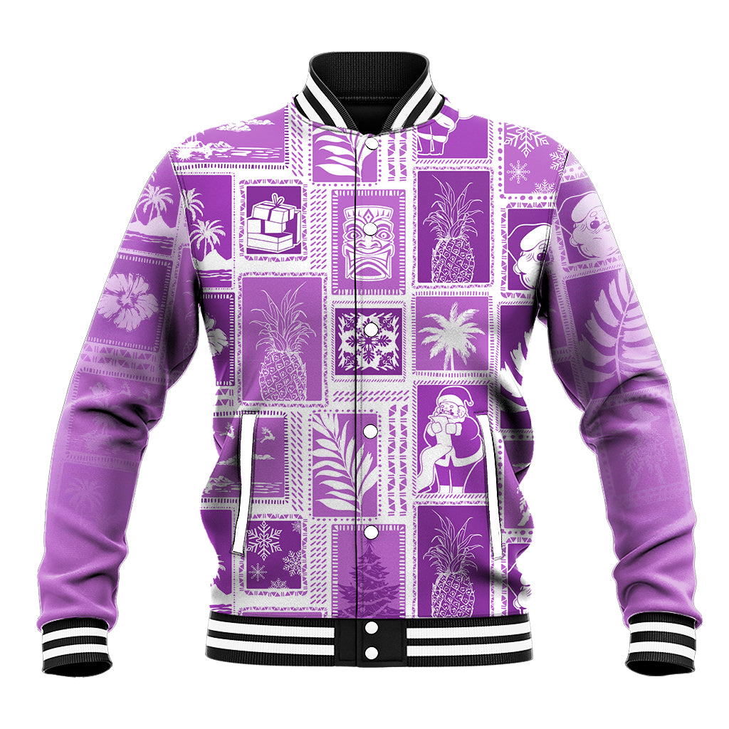 Hawaii Christmas Retro Patchwork Baseball Jacket Violet LT7 Unisex Violet - Polynesian Pride