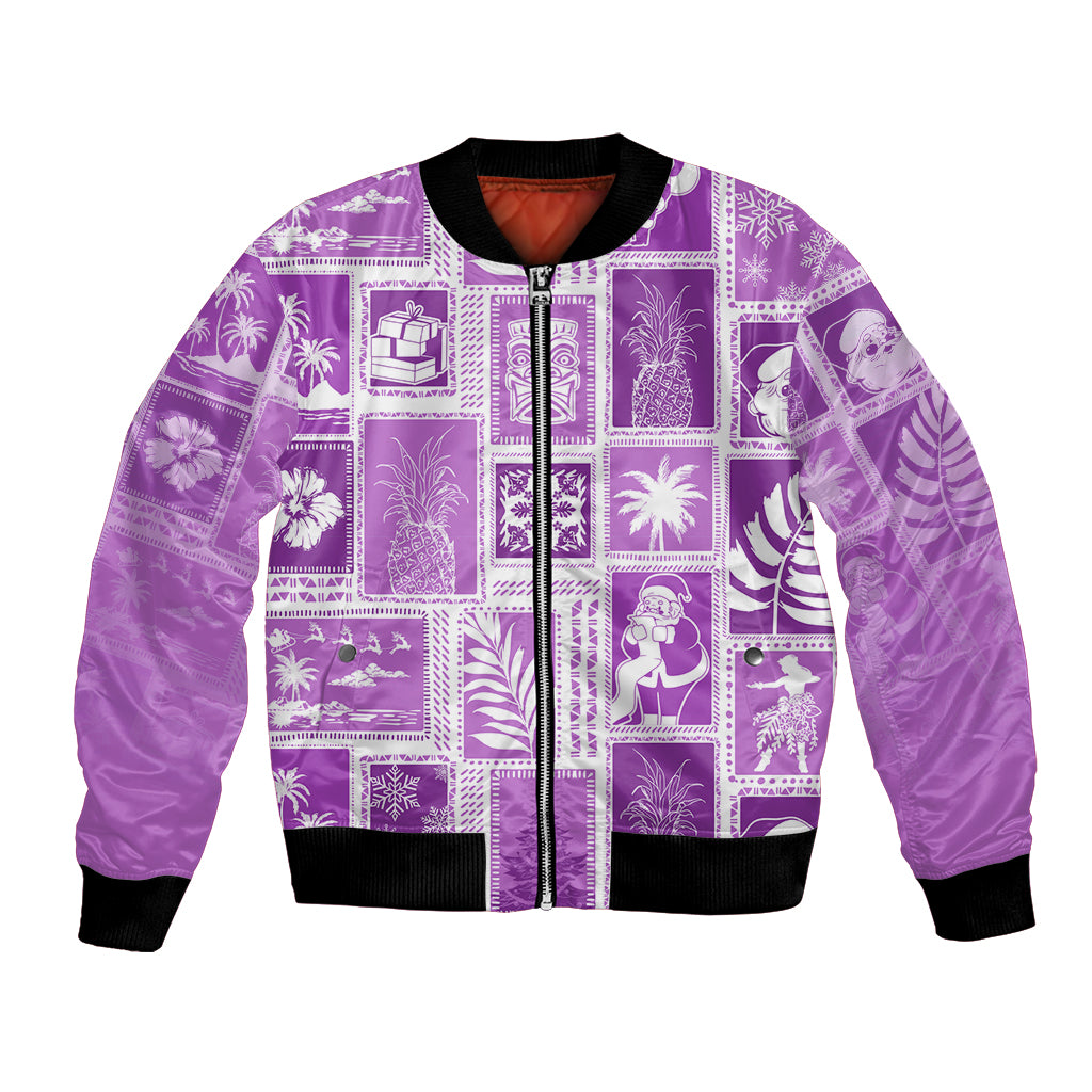 Hawaii Christmas Retro Patchwork Bomber Jacket Violet LT7 Unisex Violet - Polynesian Pride
