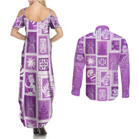 Hawaii Christmas Retro Patchwork Couples Matching Summer Maxi Dress and Long Sleeve Button Shirt Violet LT7 - Polynesian Pride