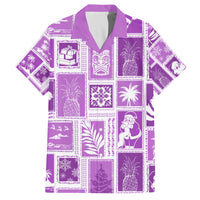 Hawaii Christmas Retro Patchwork Family Matching Off Shoulder Maxi Dress and Hawaiian Shirt Violet LT7 Dad's Shirt - Short Sleeve Violet - Polynesian Pride