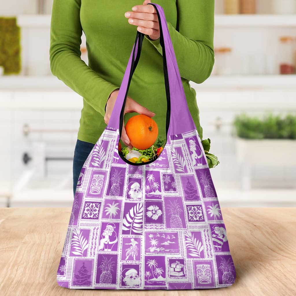 Hawaii Christmas Retro Patchwork Grocery Bag Violet LT7 - Polynesian Pride