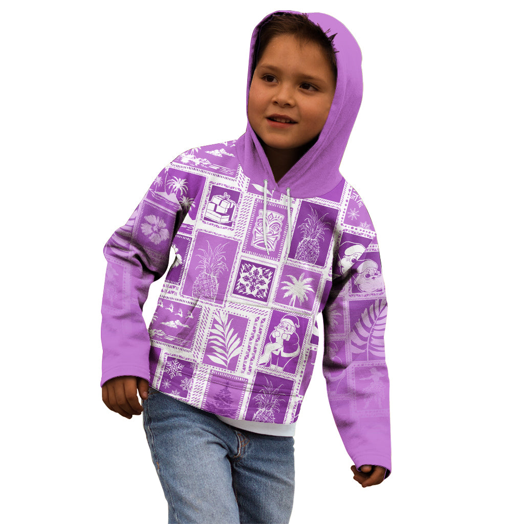Hawaii Christmas Retro Patchwork Kid Hoodie Violet LT7 - Polynesian Pride
