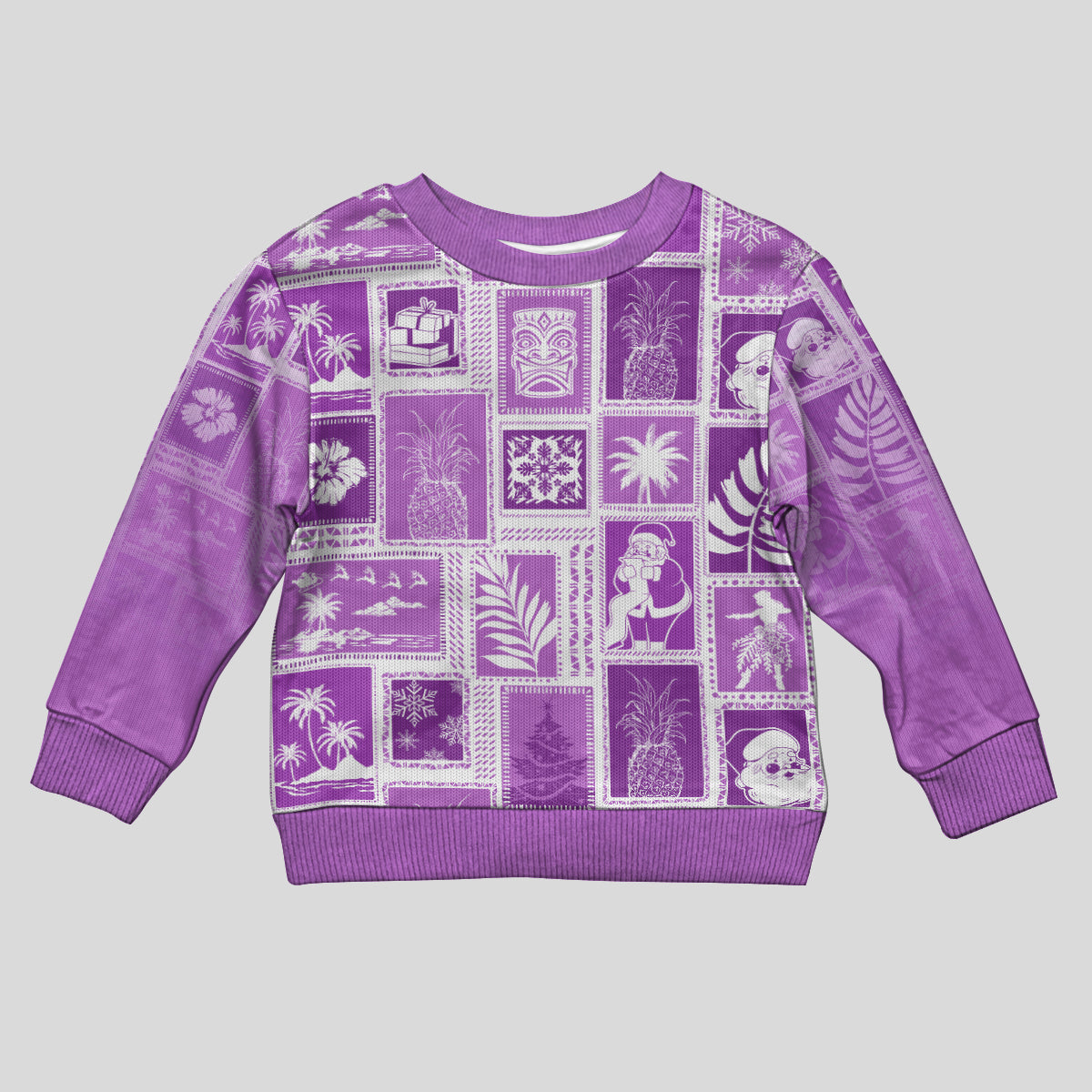Hawaii Christmas Kid Ugly Christmas Sweater Retro Patchwork - Violet LT7 Kid Violet - Polynesian Pride