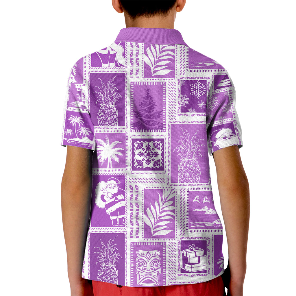 Hawaii Christmas Retro Patchwork Kid Polo Shirt Violet LT7 - Polynesian Pride