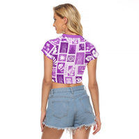 Hawaii Christmas Retro Patchwork Raglan Cropped T Shirt Violet LT7 - Polynesian Pride