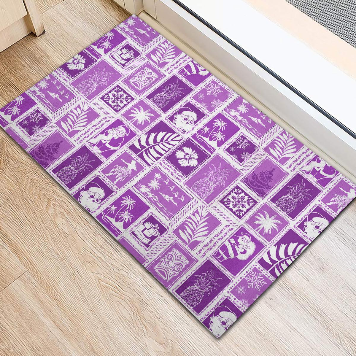 Hawaii Christmas Retro Patchwork Rubber Doormat Violet LT7 - Polynesian Pride
