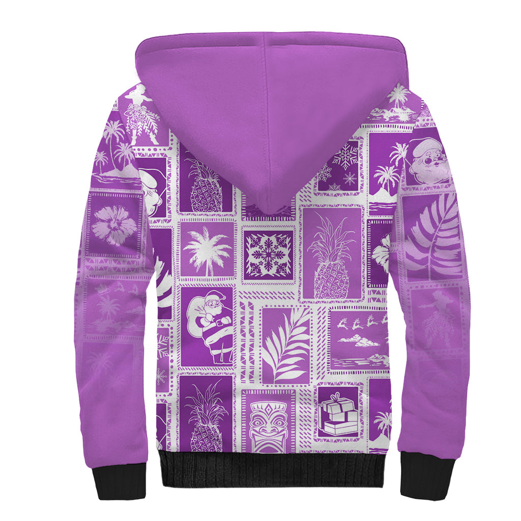 Hawaii Christmas Retro Patchwork Sherpa Hoodie Violet LT7 - Polynesian Pride