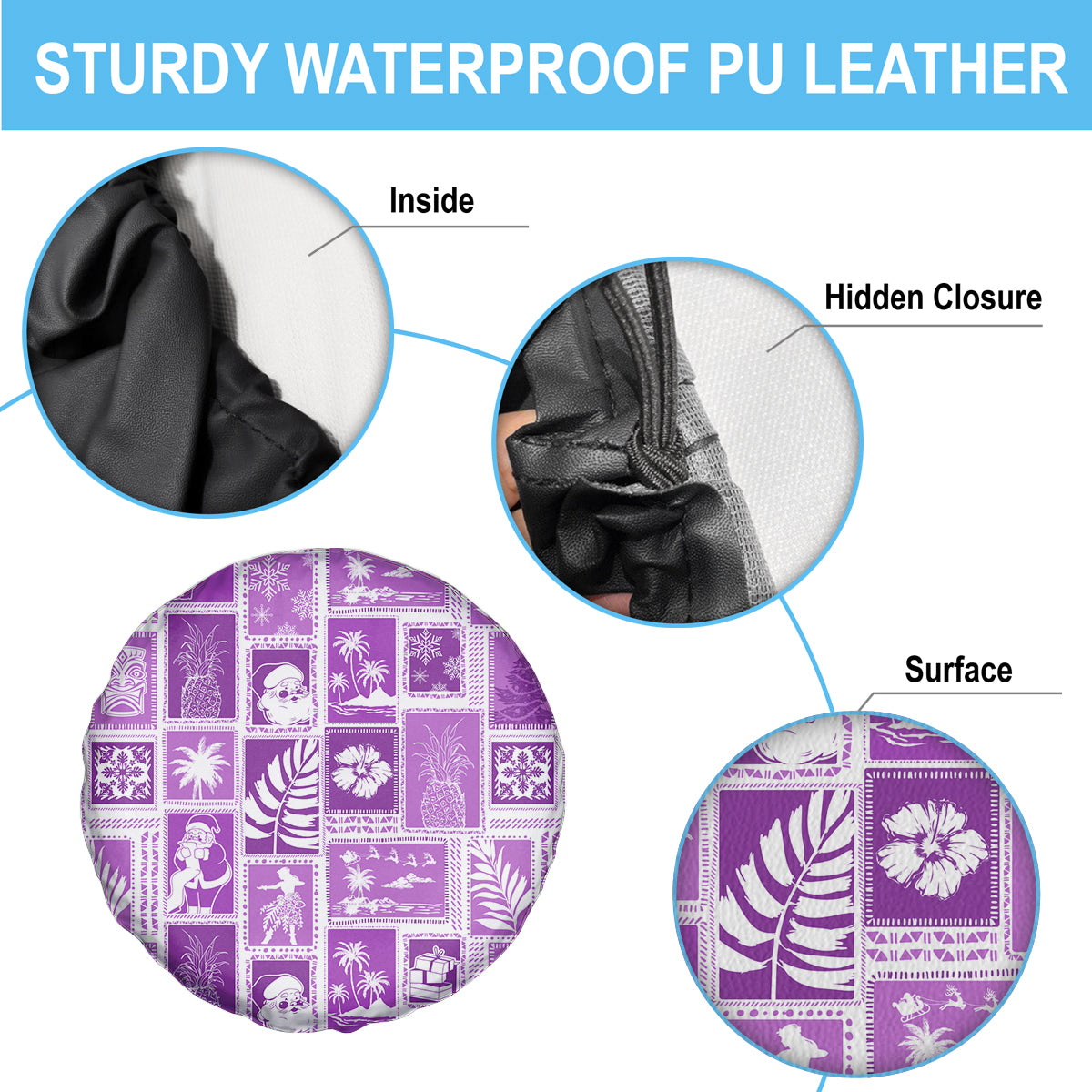 Hawaii Christmas Retro Patchwork Spare Tire Cover Violet LT7 - Polynesian Pride