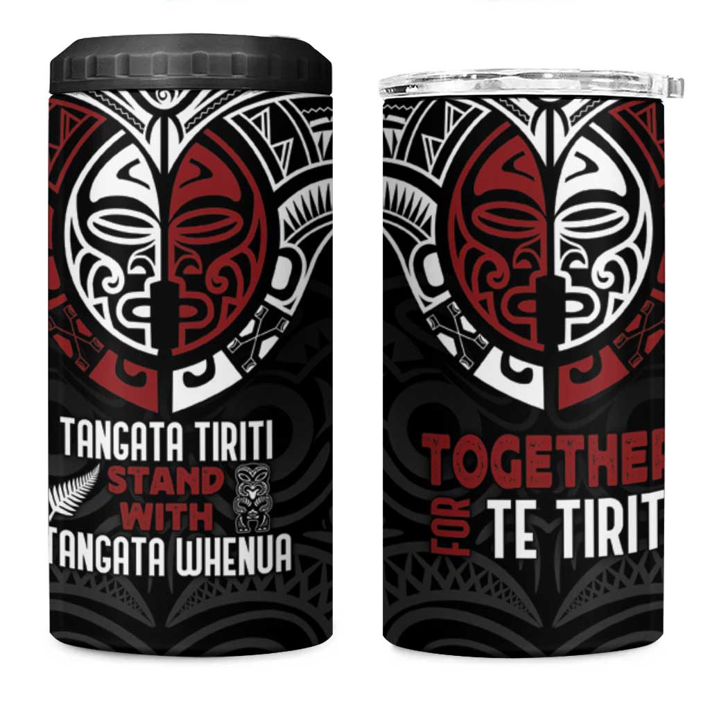 Maori Hongi Toitu Te Tiriti 4 in 1 Can Cooler Tumbler Tangata Tiriti Stand With Tangata Whenua