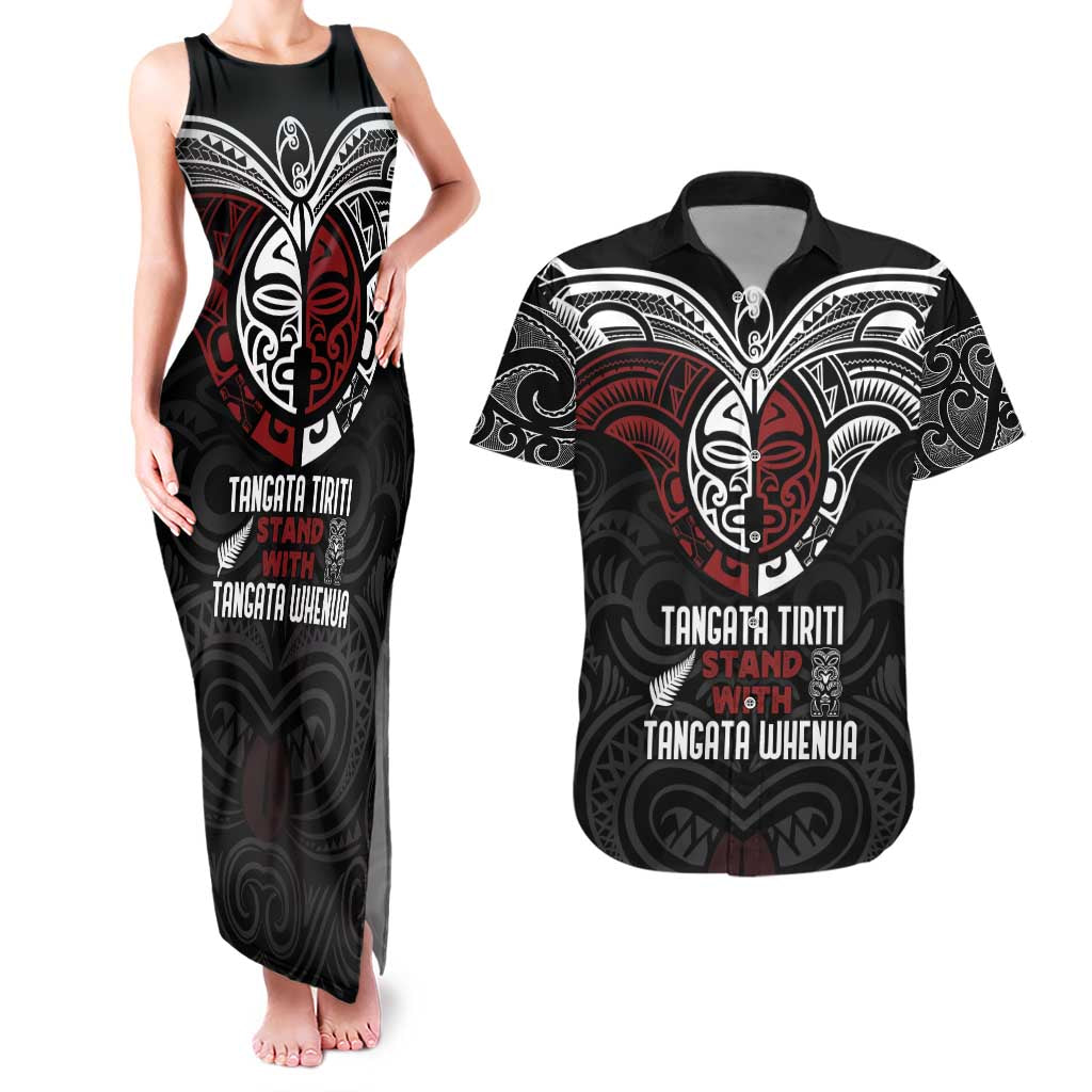 Maori Hongi Toitu Te Tiriti Couples Matching Tank Maxi Dress and Hawaiian Shirt Tangata Tiriti Stand With Tangata Whenua