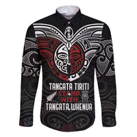 Maori Hongi Toitu Te Tiriti Family Matching Long Sleeve Bodycon Dress and Hawaiian Shirt Tangata Tiriti Stand With Tangata Whenua LT7 Dad's Shirt - Long Sleeve Black - Polynesian Pride