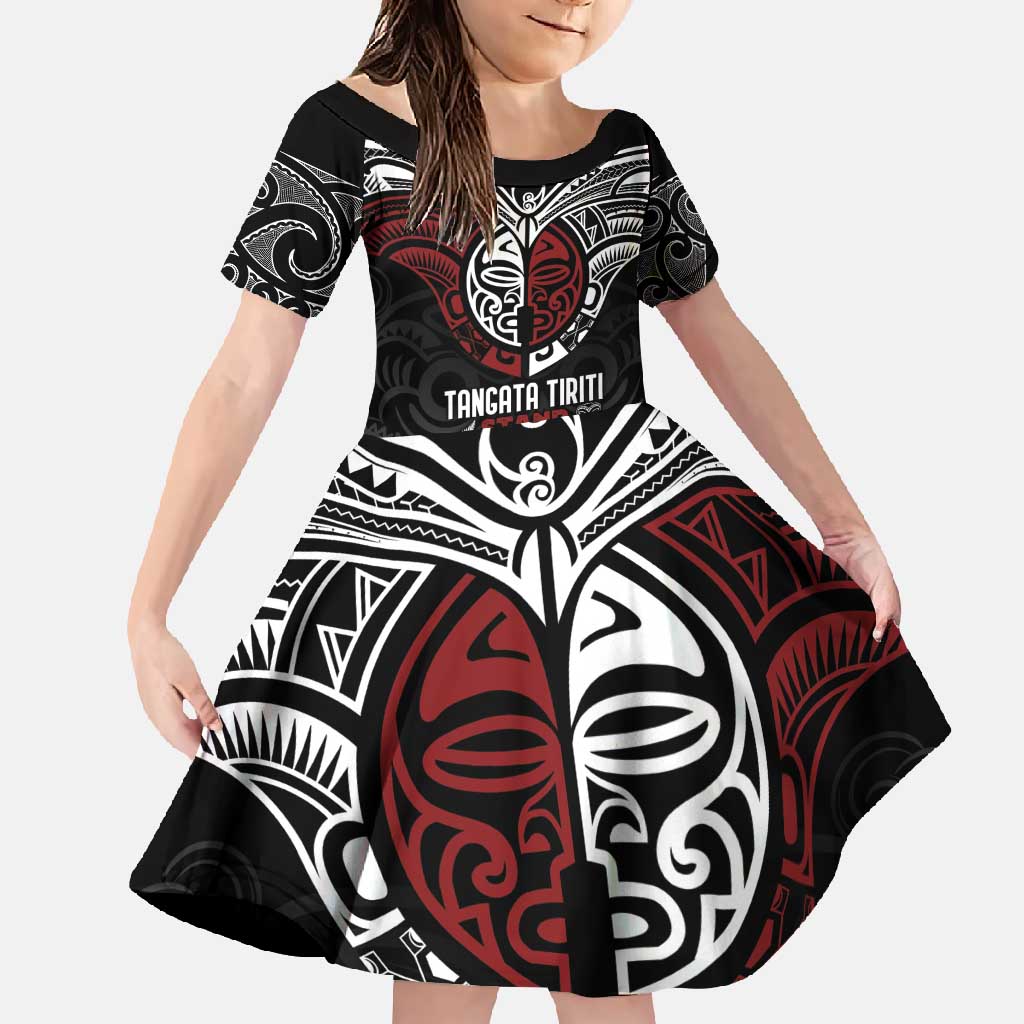 Maori Hongi Toitu Te Tiriti Family Matching Mermaid Dress and Hawaiian Shirt Tangata Tiriti Stand With Tangata Whenua LT7 Daughter's Dress Black - Polynesian Pride
