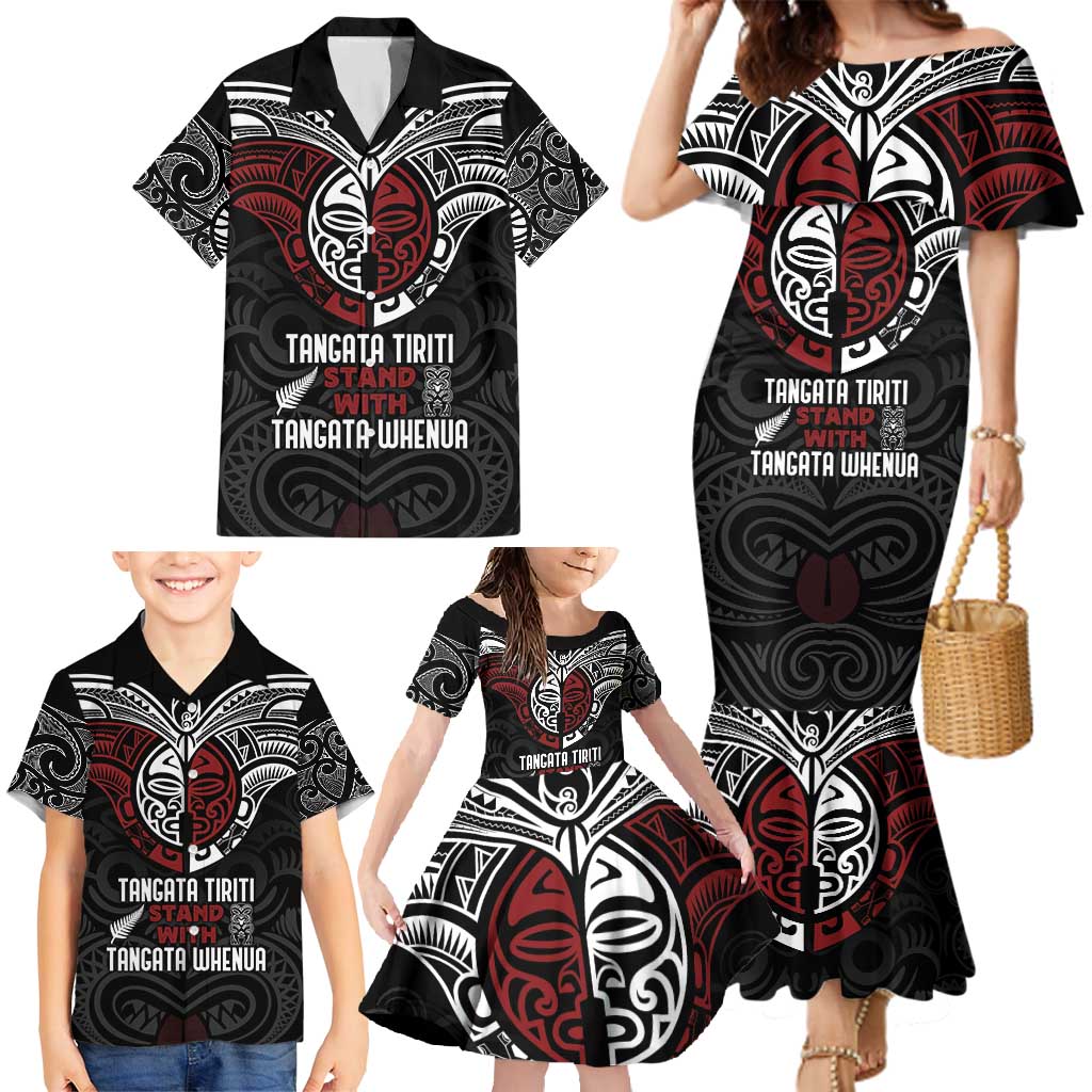 Maori Hongi Toitu Te Tiriti Family Matching Mermaid Dress and Hawaiian Shirt Tangata Tiriti Stand With Tangata Whenua