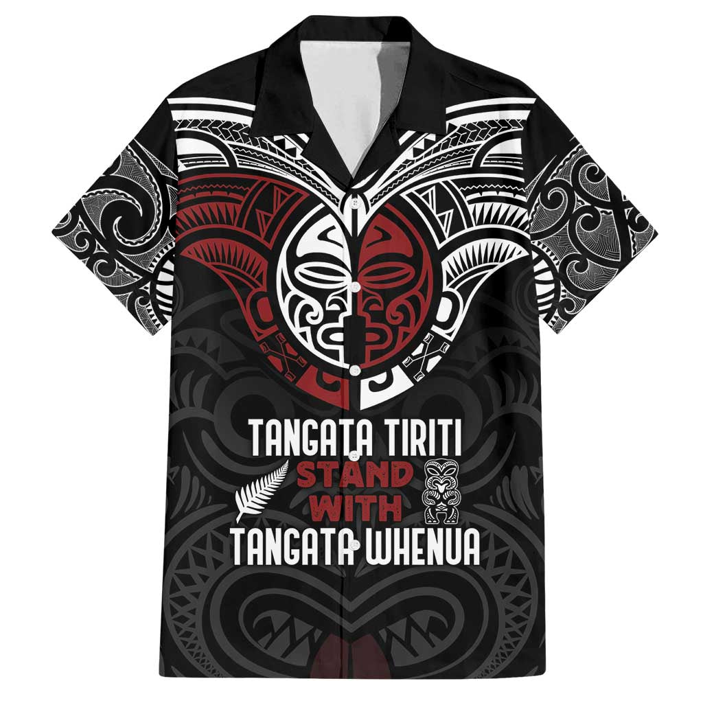 Maori Hongi Toitu Te Tiriti Family Matching Off Shoulder Maxi Dress and Hawaiian Shirt Tangata Tiriti Stand With Tangata Whenua LT7 Dad's Shirt - Short Sleeve Black - Polynesian Pride