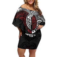 Maori Hongi Toitu Te Tiriti Family Matching Off Shoulder Short Dress and Hawaiian Shirt Tangata Tiriti Stand With Tangata Whenua LT7 Mom's Dress Black - Polynesian Pride