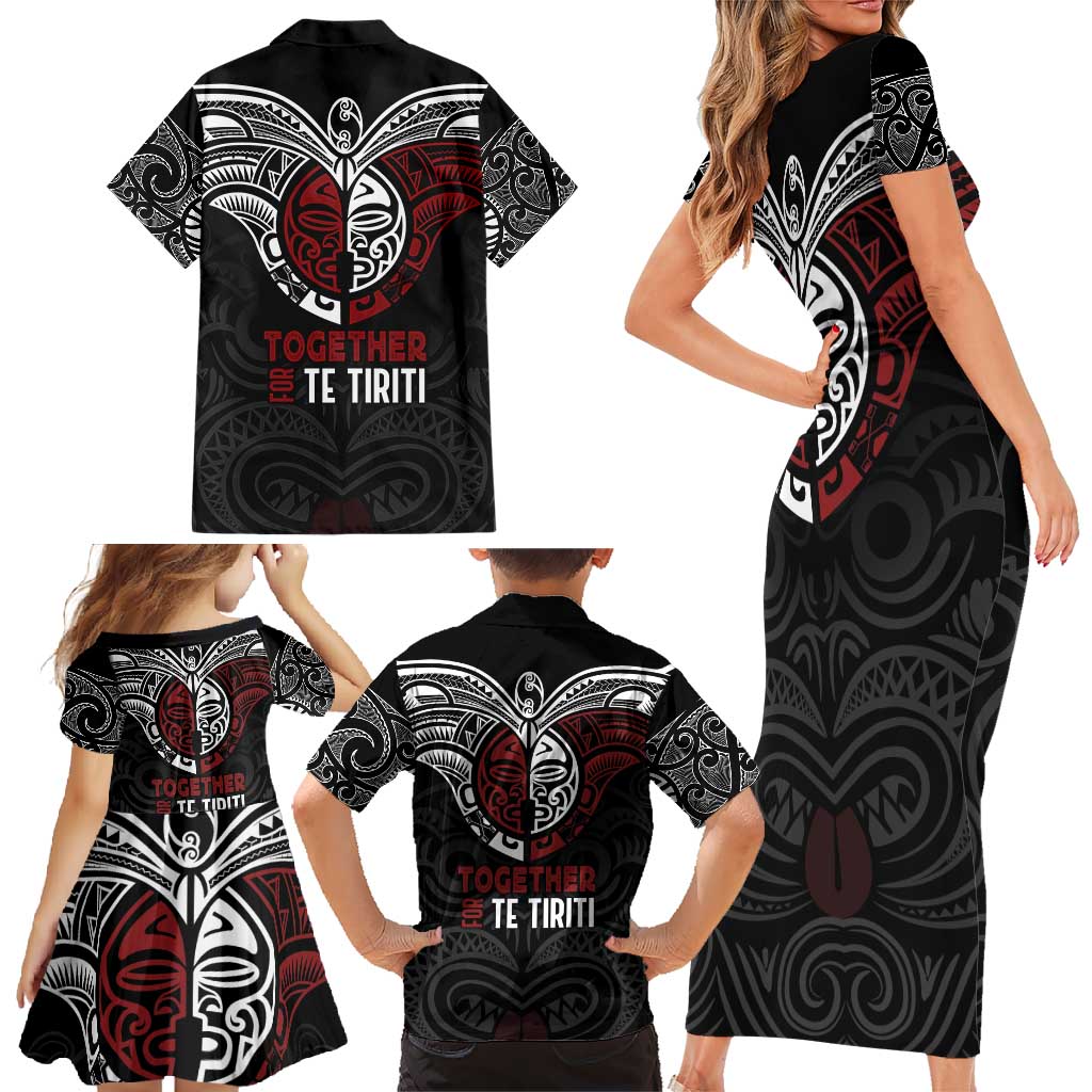 Maori Hongi Toitu Te Tiriti Family Matching Short Sleeve Bodycon Dress and Hawaiian Shirt Tangata Tiriti Stand With Tangata Whenua LT7 - Polynesian Pride