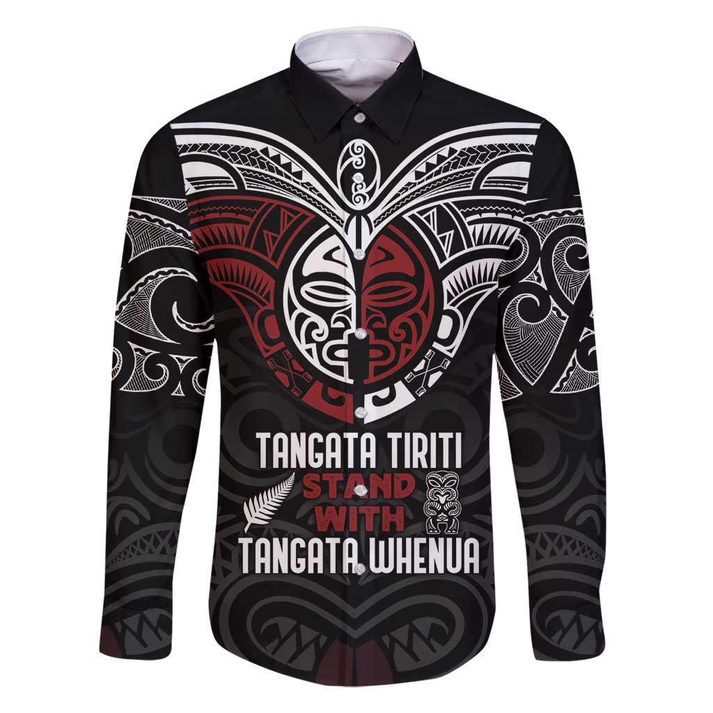 Maori Hongi Toitu Te Tiriti Family Matching Tank Maxi Dress and Hawaiian Shirt Tangata Tiriti Stand With Tangata Whenua LT7 Dad's Shirt - Long Sleeve Black - Polynesian Pride