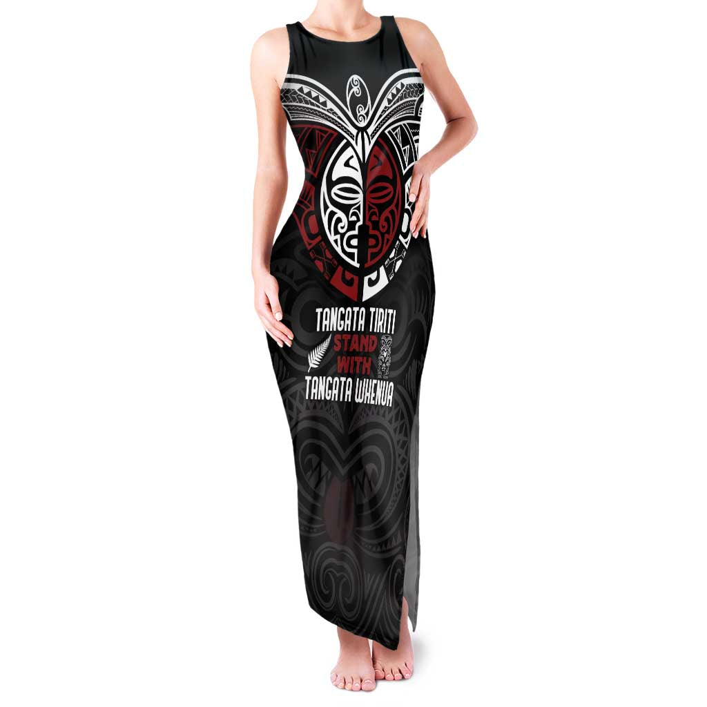 Maori Hongi Toitu Te Tiriti Family Matching Tank Maxi Dress and Hawaiian Shirt Tangata Tiriti Stand With Tangata Whenua LT7 Mom's Dress Black - Polynesian Pride