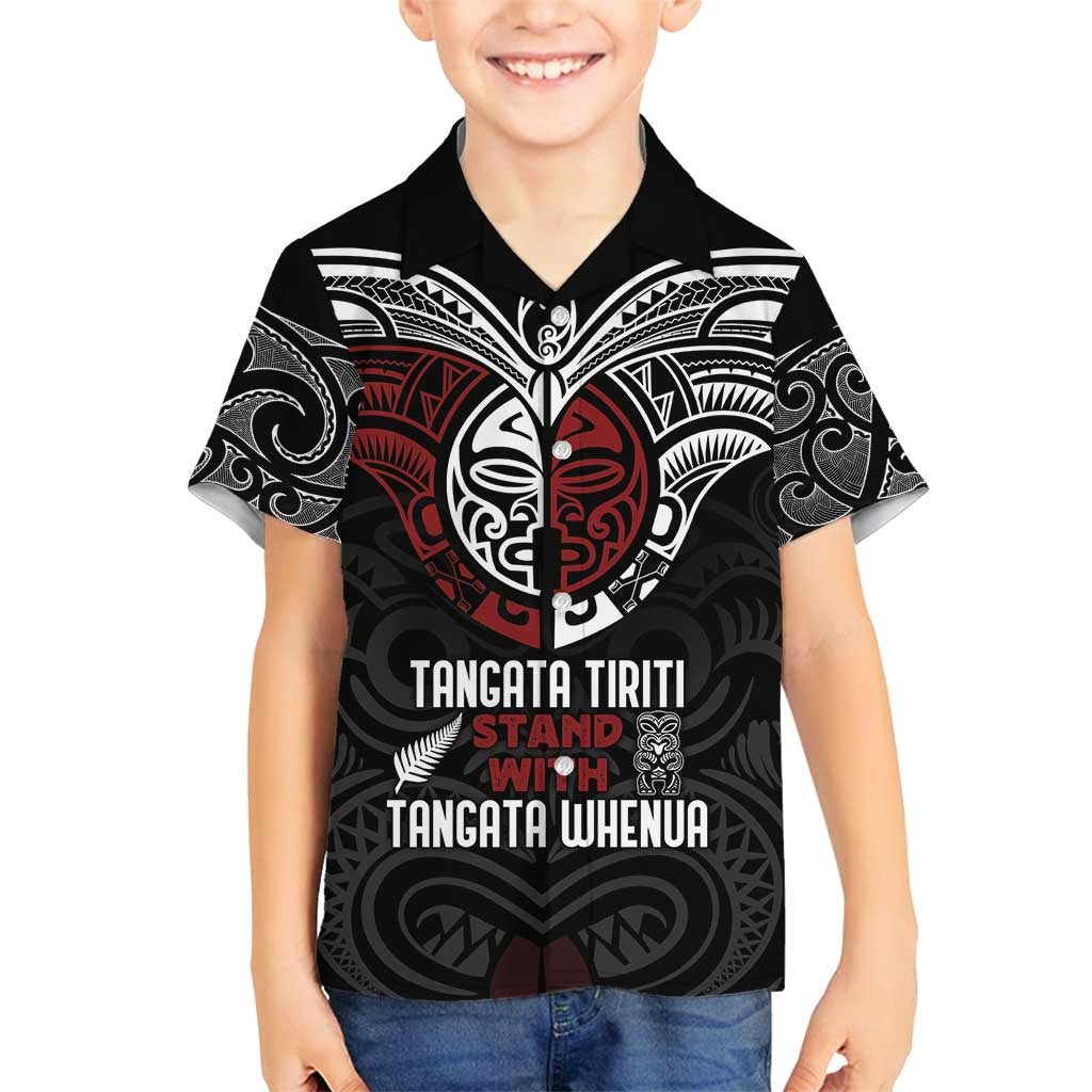 Maori Hongi Toitu Te Tiriti Family Matching Tank Maxi Dress and Hawaiian Shirt Tangata Tiriti Stand With Tangata Whenua LT7 Son's Shirt Black - Polynesian Pride