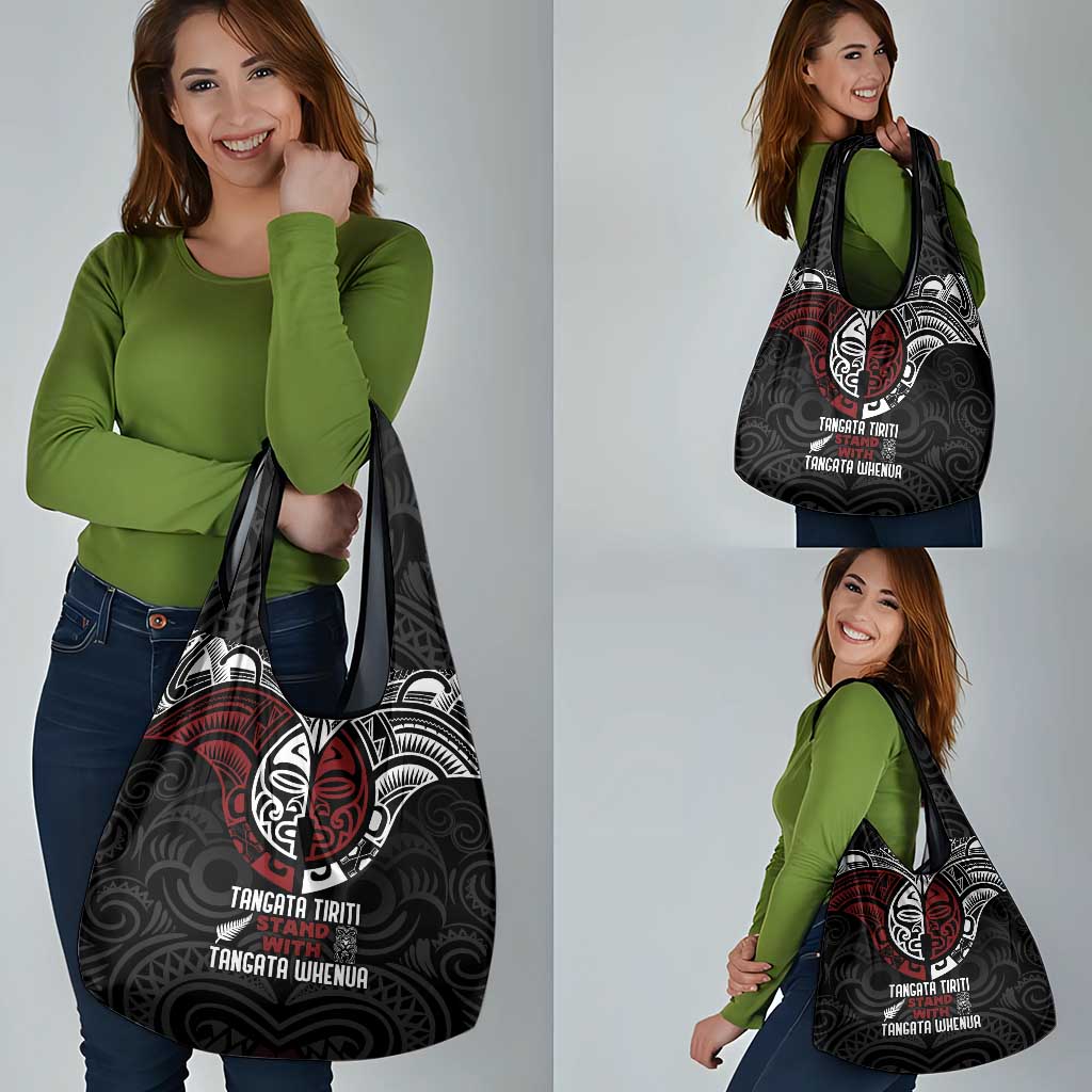 Maori Hongi Toitu Te Tiriti Grocery Bag Tangata Tiriti Stand With Tangata Whenua