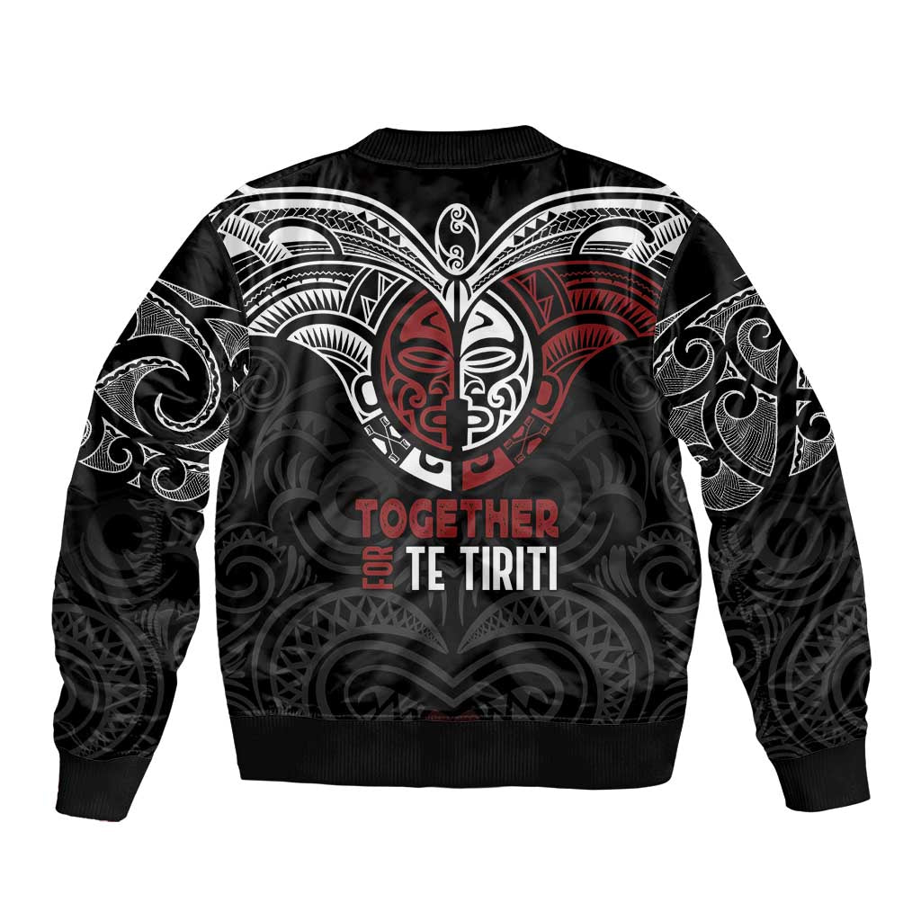 Maori Hongi Toitu Te Tiriti Sleeve Zip Bomber Jacket Tangata Tiriti Stand With Tangata Whenua