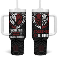 Maori Hongi Toitu Te Tiriti Tumbler With Handle Tangata Tiriti Stand With Tangata Whenua LT7 One Size: 40 oz Black - Polynesian Pride