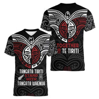 Maori Hongi Toitu Te Tiriti Women V-Neck T-Shirt Tangata Tiriti Stand With Tangata Whenua LT7 - Polynesian Pride