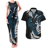 New Zealand Tui Bird Couples Matching Tank Maxi Dress and Hawaiian Shirt Maori Kowhaiwhai