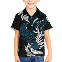 New Zealand Tui Bird Family Matching Off Shoulder Maxi Dress and Hawaiian Shirt Maori Kowhaiwhai LT7 Son's Shirt Teal - Polynesian Pride
