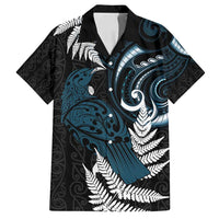 New Zealand Tui Bird Family Matching Off Shoulder Short Dress and Hawaiian Shirt Maori Kowhaiwhai LT7 Dad's Shirt - Short Sleeve Teal - Polynesian Pride