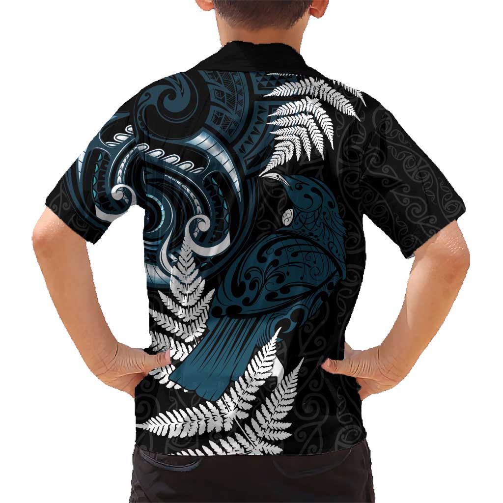 New Zealand Tui Bird Kid Hawaiian Shirt Maori Kowhaiwhai LT7 - Polynesian Pride