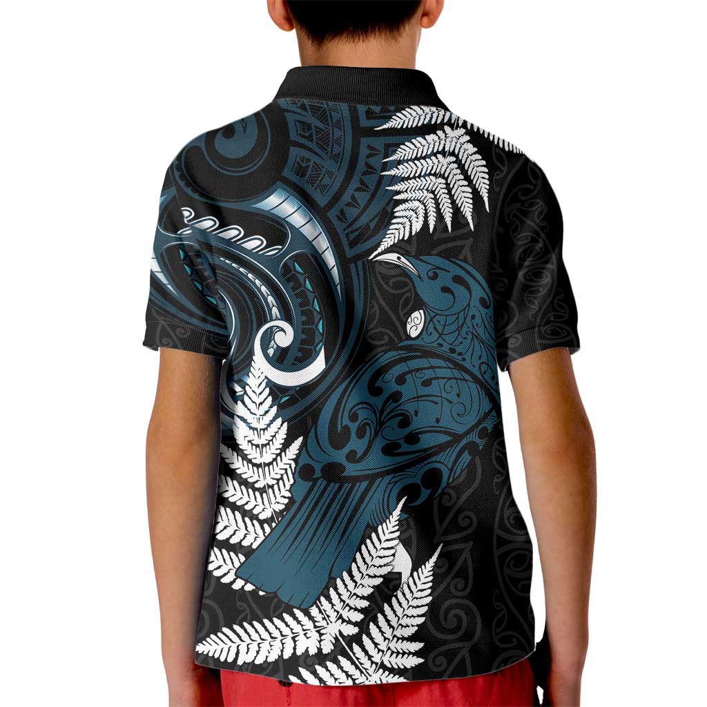 New Zealand Tui Bird Kid Polo Shirt Maori Kowhaiwhai LT7 - Polynesian Pride