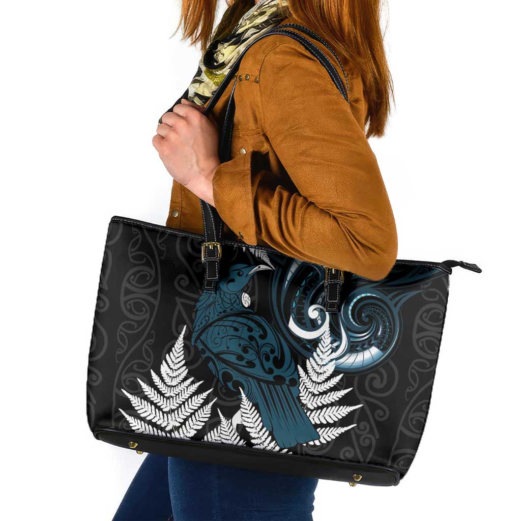 New Zealand Tui Bird Leather Tote Bag Maori Kowhaiwhai LT7 Teal - Polynesian Pride
