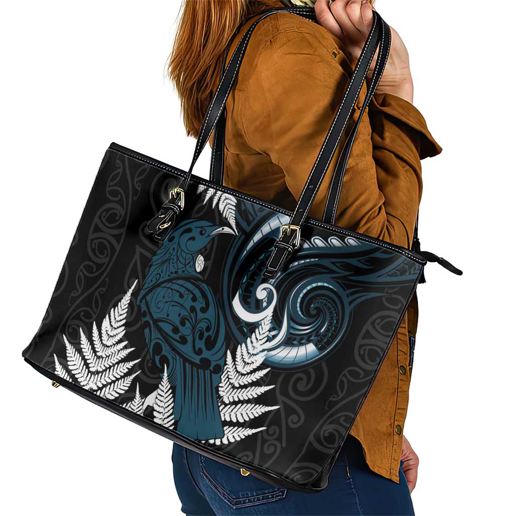 New Zealand Tui Bird Leather Tote Bag Maori Kowhaiwhai LT7 - Polynesian Pride