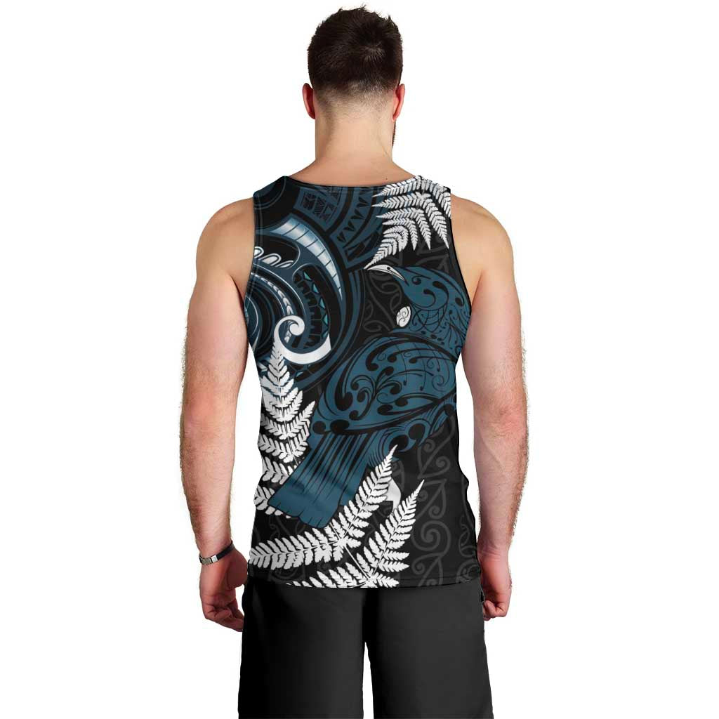 New Zealand Tui Bird Men Tank Top Maori Kowhaiwhai