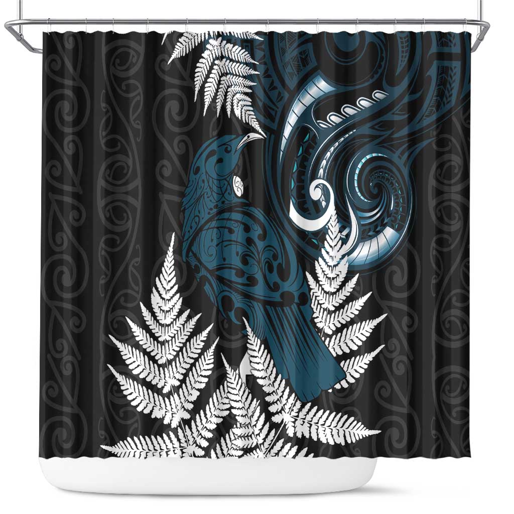 New Zealand Tui Bird Shower Curtain Maori Kowhaiwhai LT7 Teal - Polynesian Pride
