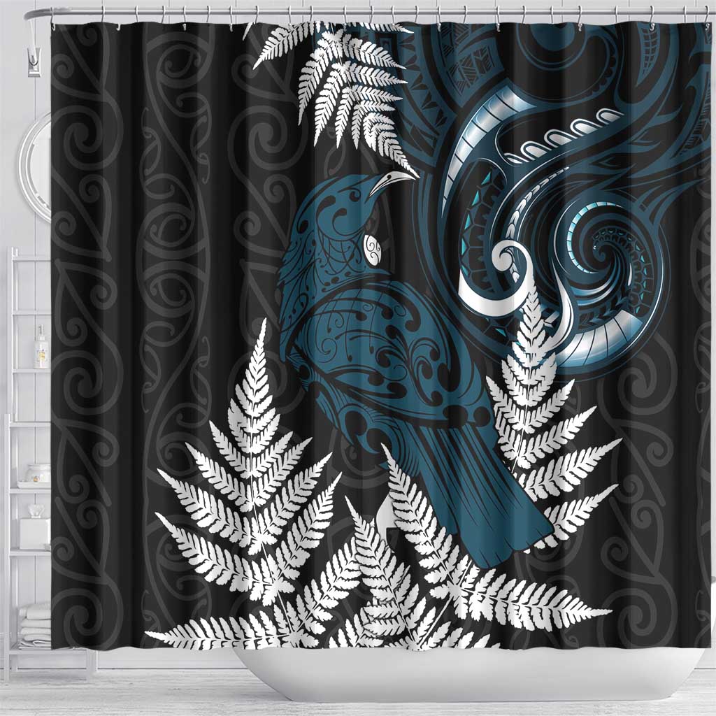 New Zealand Tui Bird Shower Curtain Maori Kowhaiwhai LT7 - Polynesian Pride