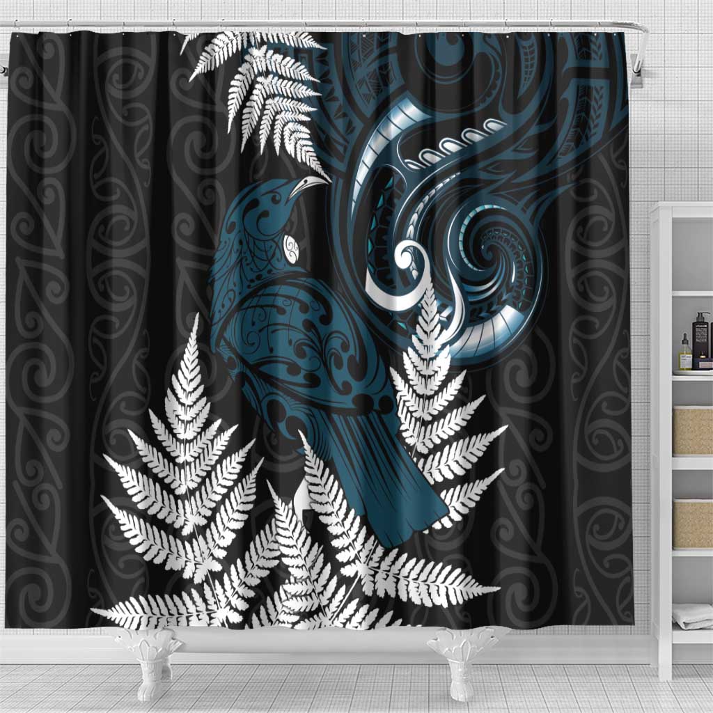 New Zealand Tui Bird Shower Curtain Maori Kowhaiwhai LT7 - Polynesian Pride