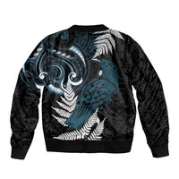 New Zealand Tui Bird Sleeve Zip Bomber Jacket Maori Kowhaiwhai