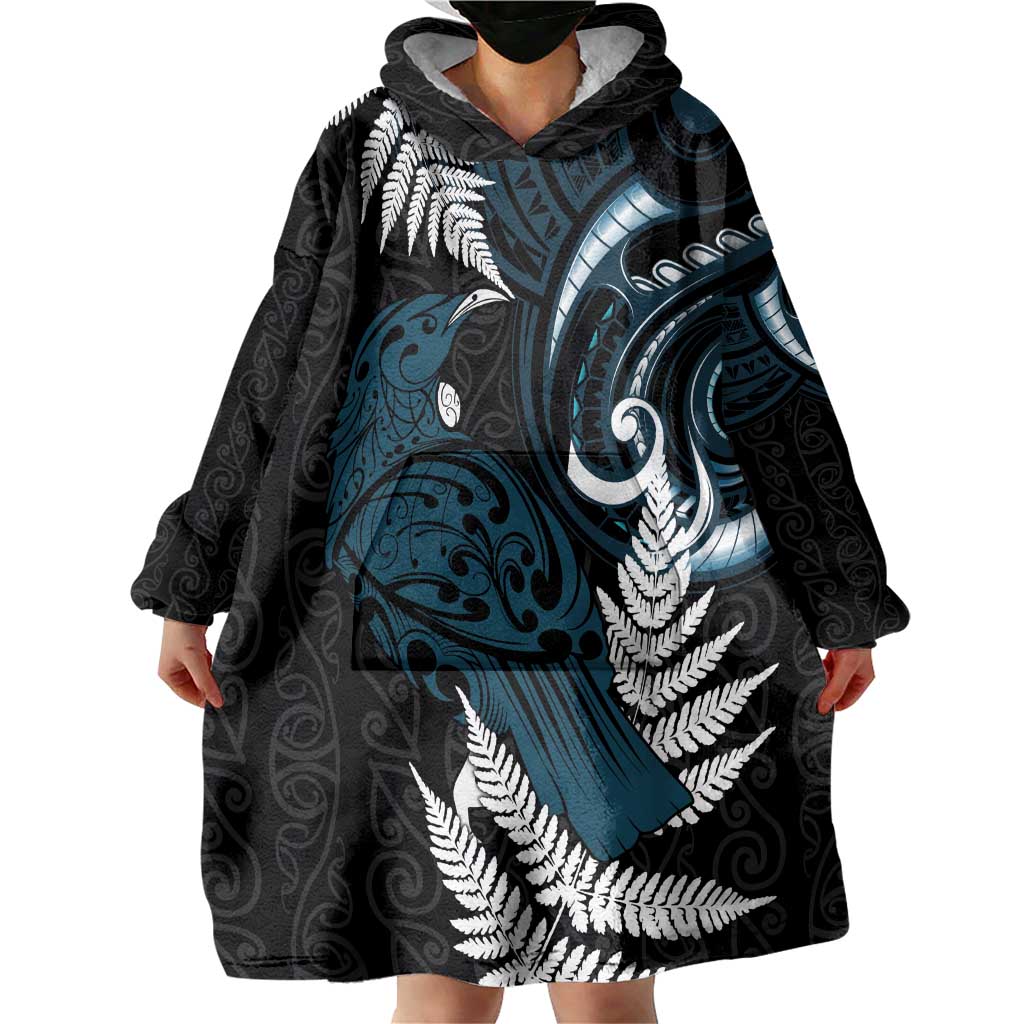 New Zealand Tui Bird Wearable Blanket Hoodie Maori Kowhaiwhai