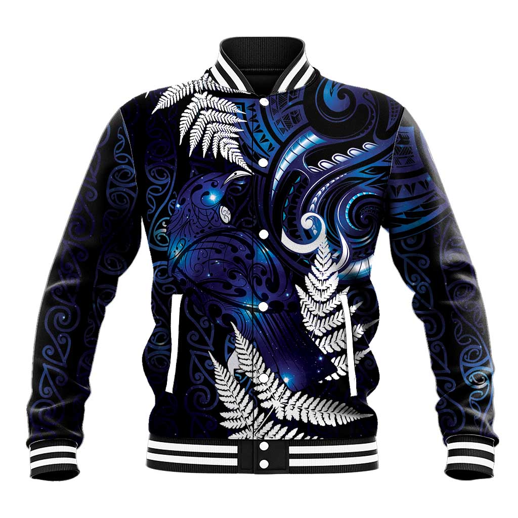 New Zealand Maori Matariki Baseball Jacket Tui Bird Galaxy LT7 Unisex Galaxy - Polynesian Pride