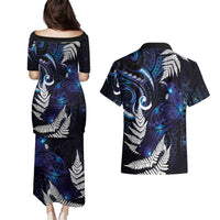 New Zealand Maori Matariki Couples Matching Puletasi and Hawaiian Shirt Tui Bird Galaxy LT7 - Polynesian Pride